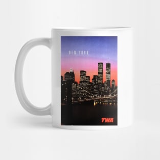 NEW YORK Nightfall Skyline Airplane Vintage Travel Mug